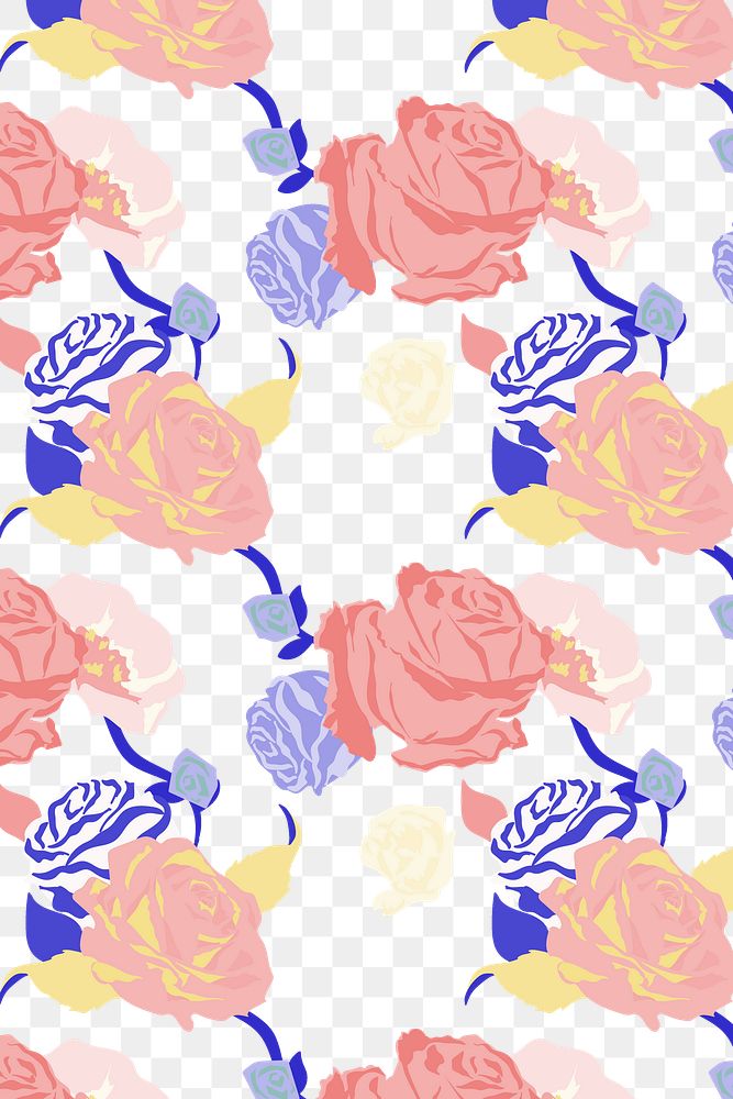 Spring floral png pattern with pink roses pastel background