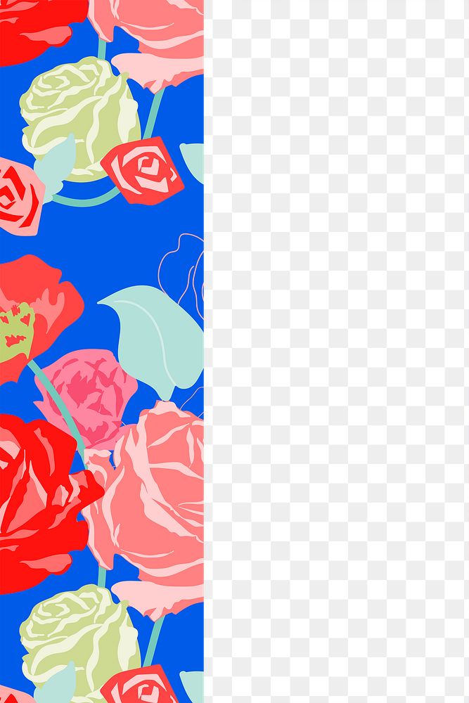 Roses png blue floral border on transparent background