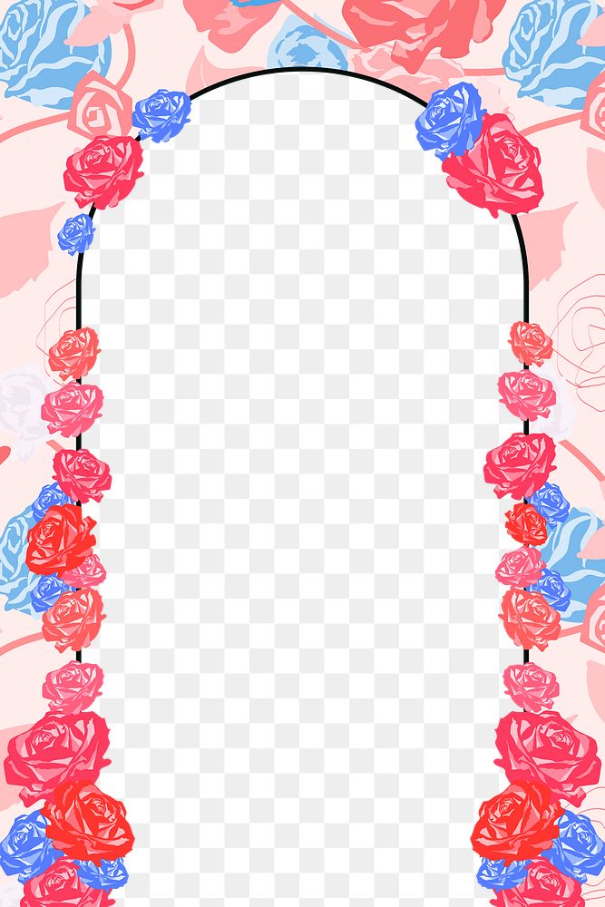 Roses png pink floral frame arched shape on transparent background
