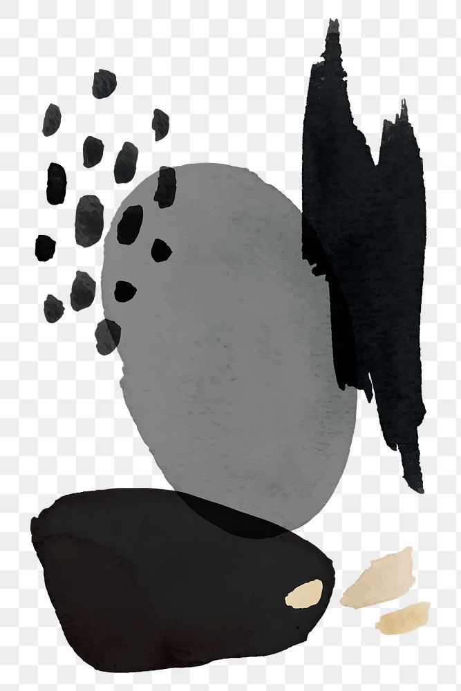 Watercolor element transparent png in black and gray