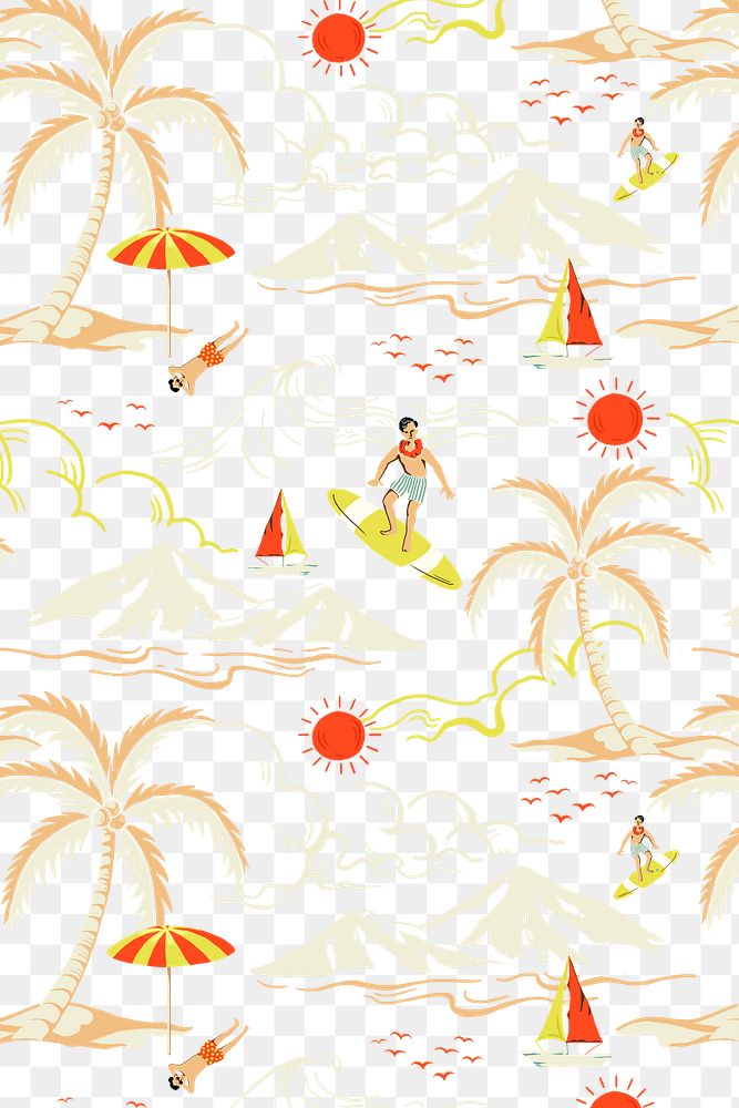 Tropical island png cartoon pattern in travel theme