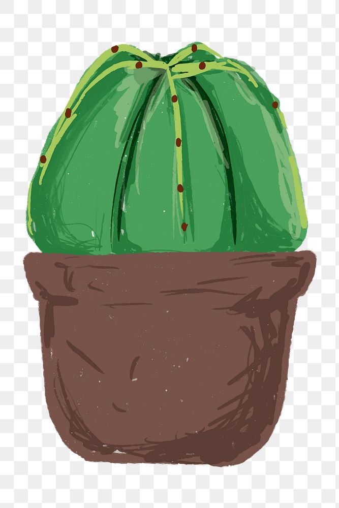 Cute potted plant element png Astrophytum myriostigma in hand drawn style