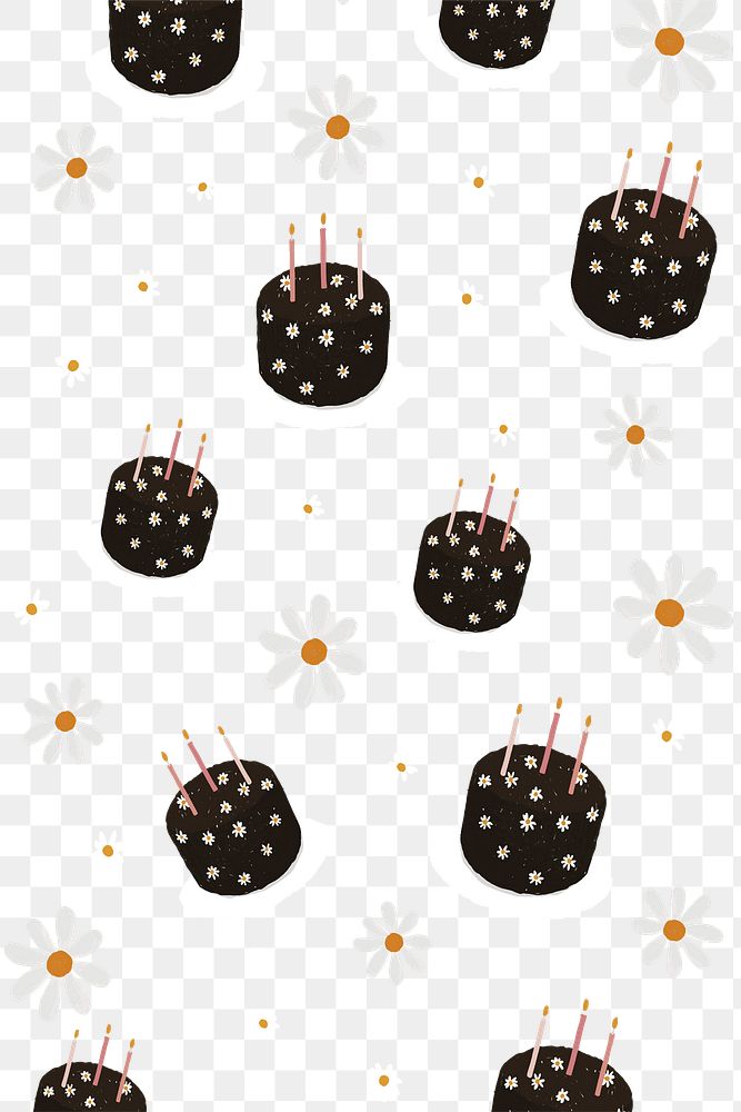 Birthday cake patterned background png with daisy flowers cute hand drawn style