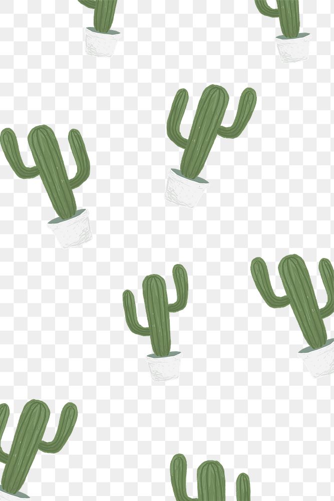 Cactus pot patterned background png cute hand drawn style