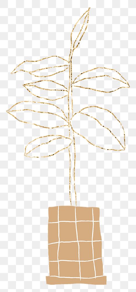 Gold potted plant png houseplant element graphic