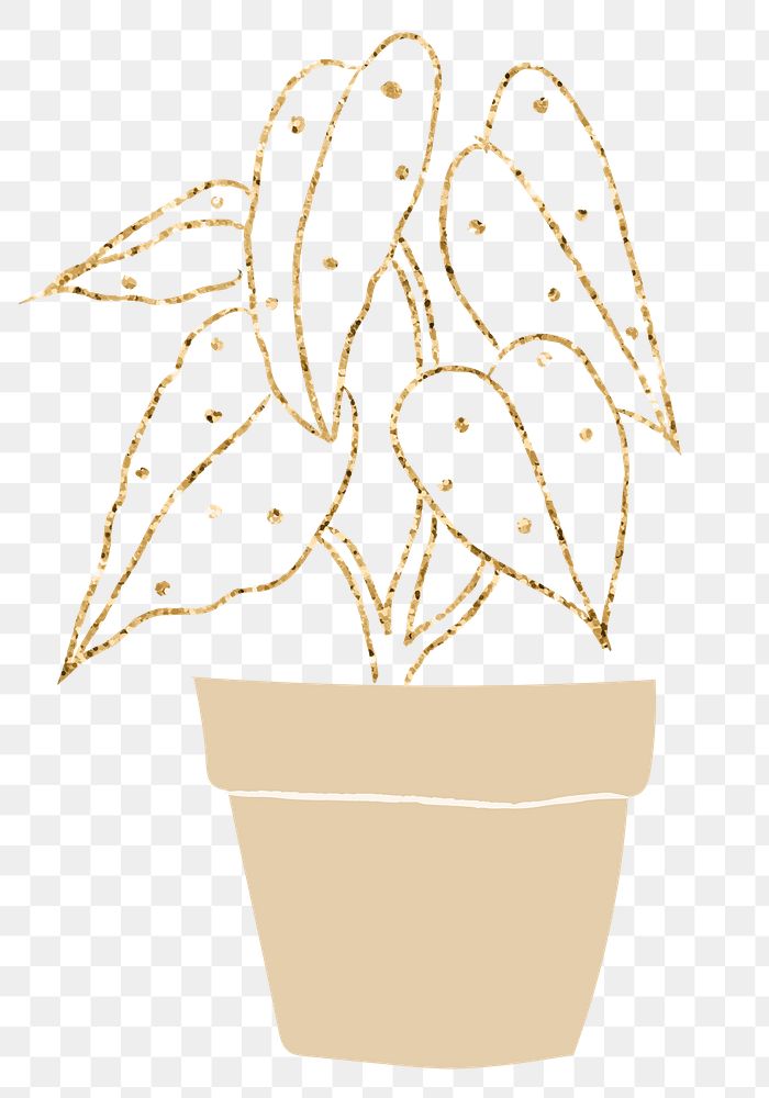 Gold potted plant png houseplant element graphic