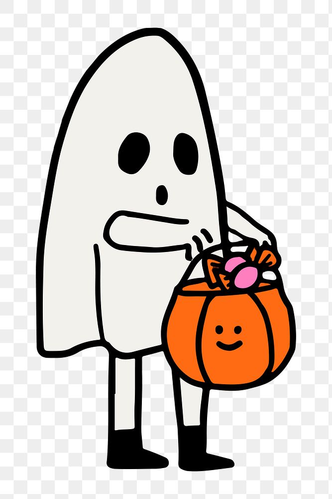 Cute ghost PNG halloween sticker, hand drawn trick or treat doodle