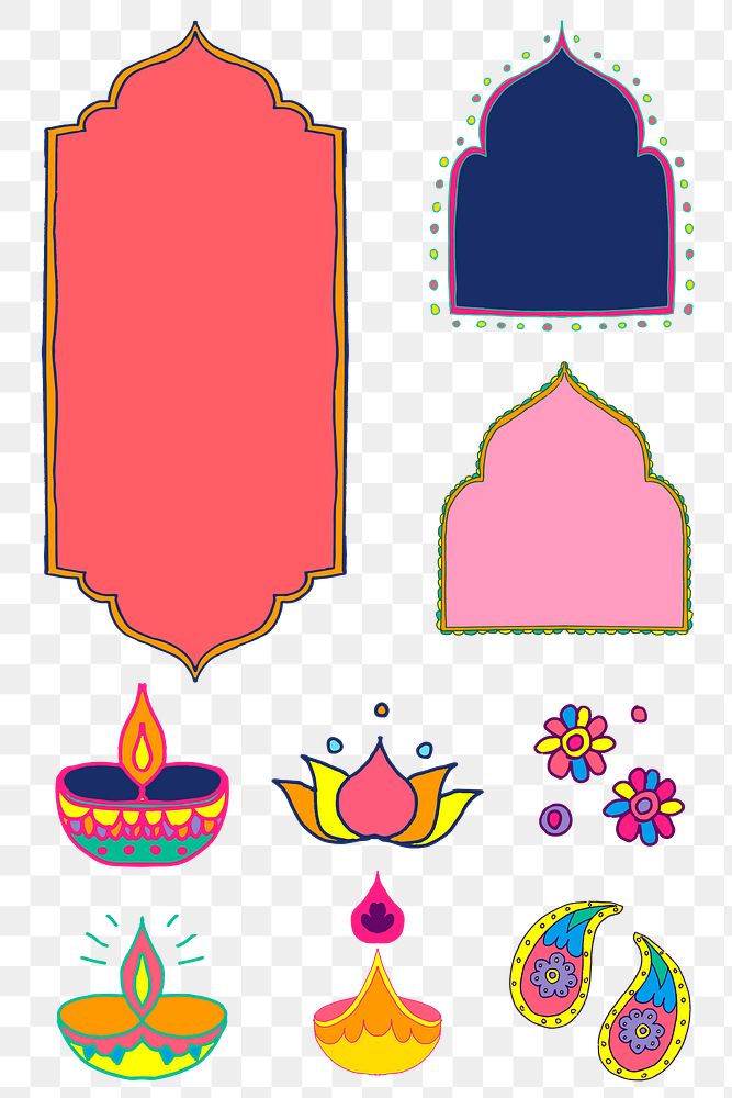 Diwali Indian rangoli element set png illustration