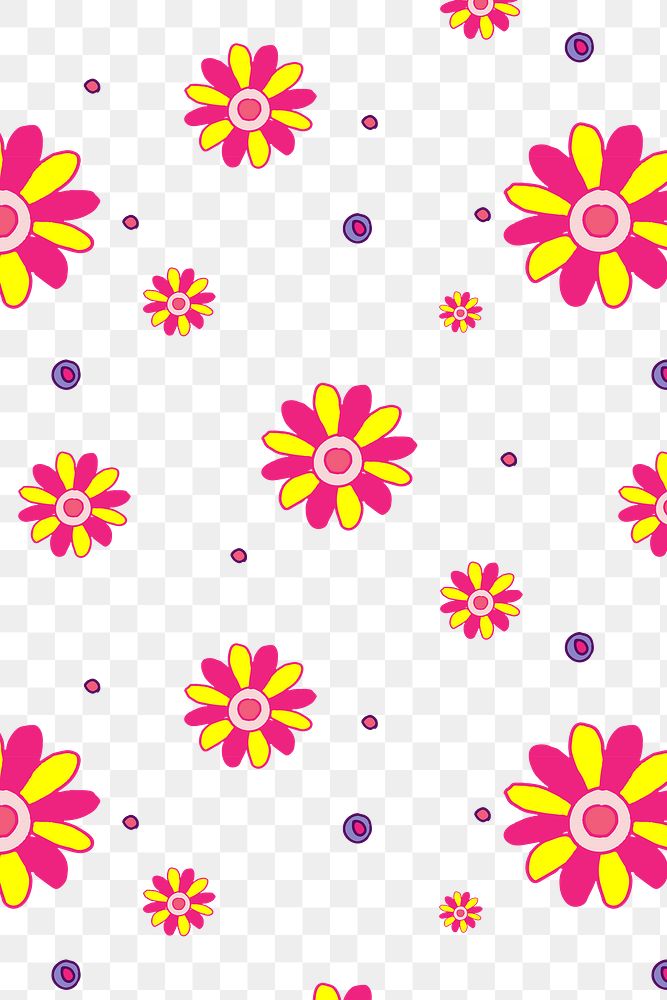 Png yellow pink flower pattern transparent background