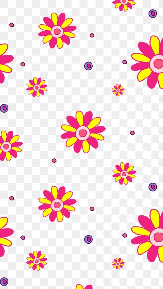 Yellow pink flower png pattern transparent phone wallpaper