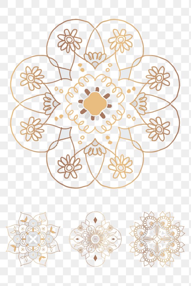 Gold Mandala png sticker floral symbol set