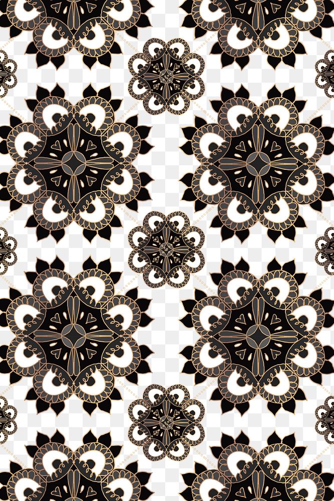 Indian Mandala pattern png black floral background
