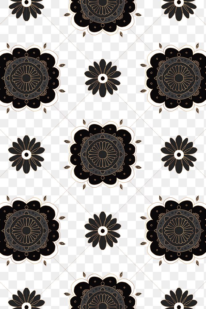 Indian Mandala pattern png black botanical background