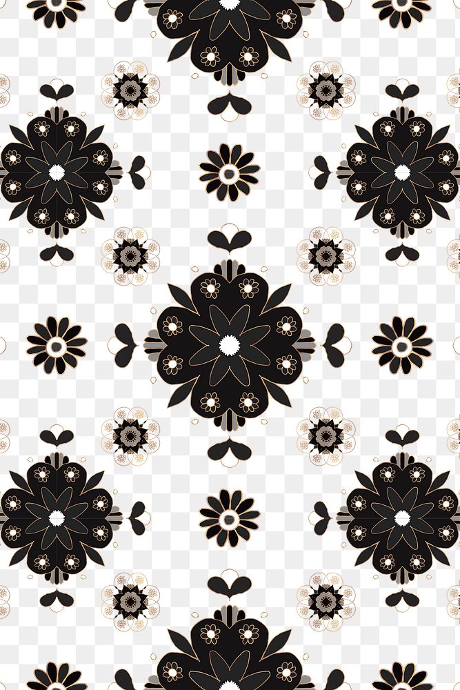 Indian Mandala pattern png black floral background