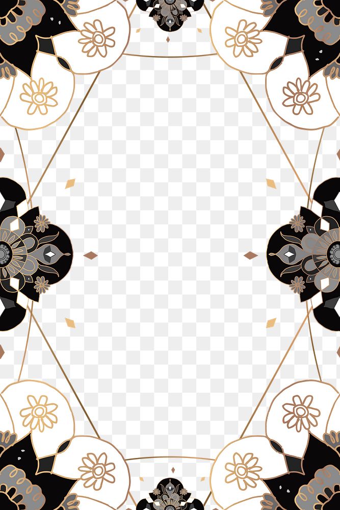 Gold Mandala pattern png frame black floral Indian style