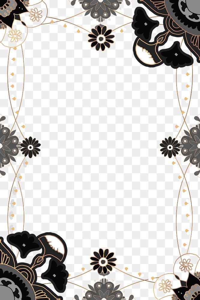 Gold Mandala pattern png frame black floral Indian style