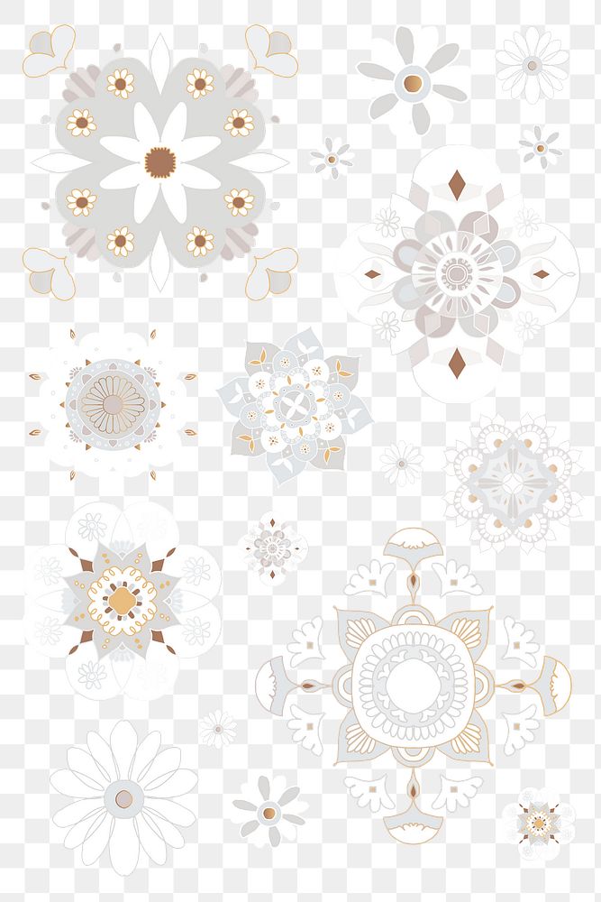 Indian Mandala pattern png sticker floral symbol set