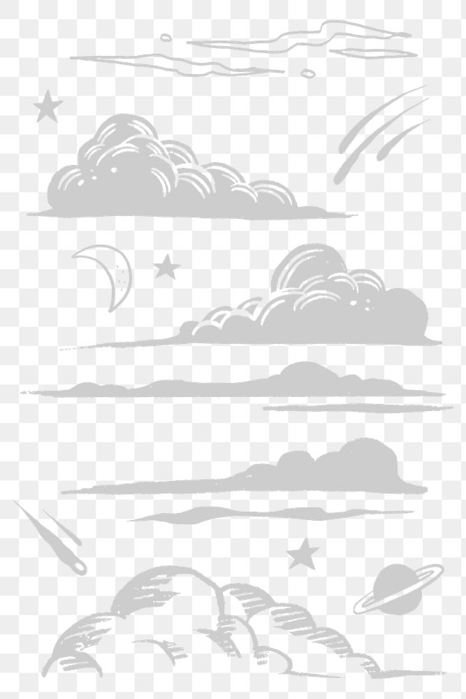 Cute clouds gray png space doodle sticker