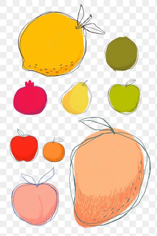 Cute doodle art fruits png sticker collection