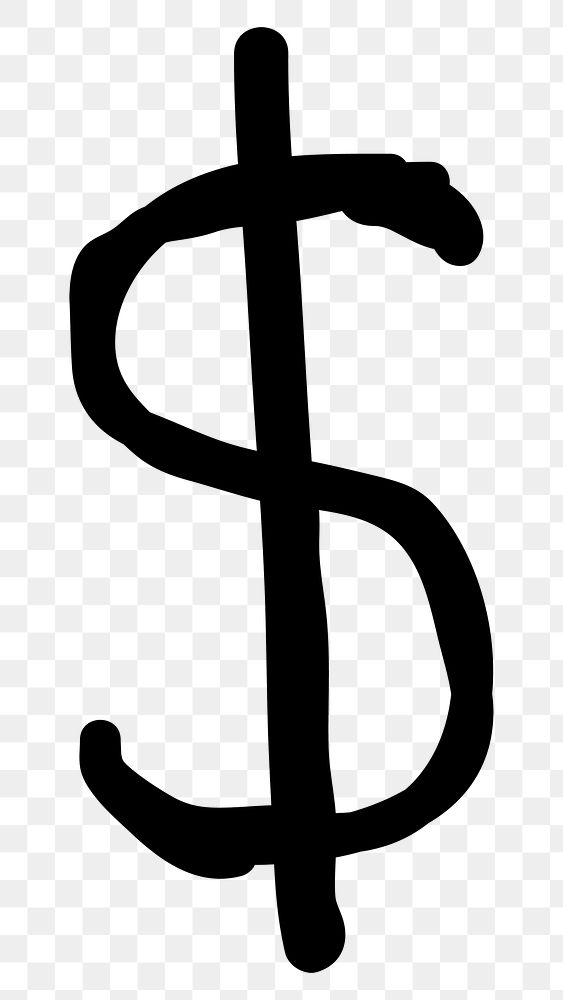 Minimal dollar symbol transparent png with doodle design
