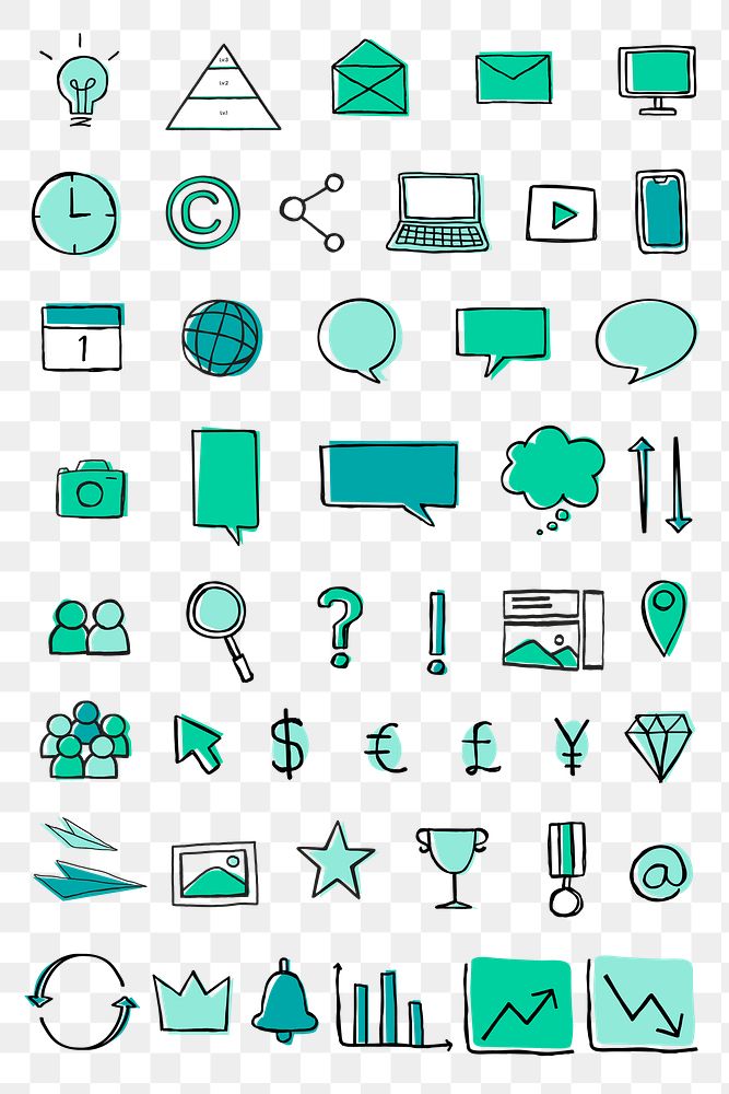 Useful business icons png for marketing green collection