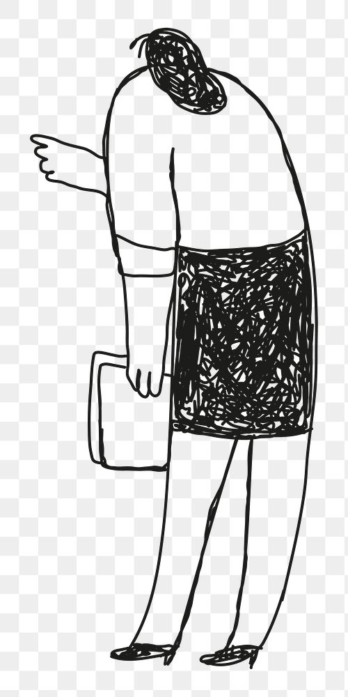Beautiful office woman transparent png holding papers doodle icon