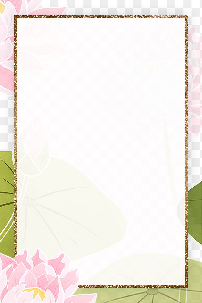 Png hand drawn water lily with glittery frame transparent background