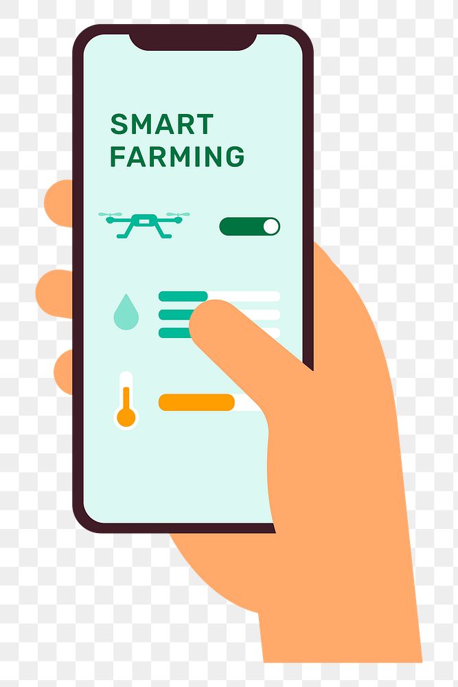 Smart farming controller UI png on phone screen transparent background