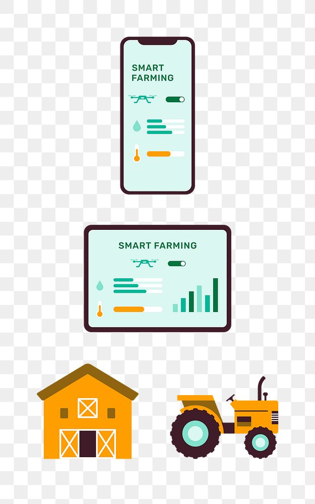 Smart farming png icon digital agricultural technology set transparent background