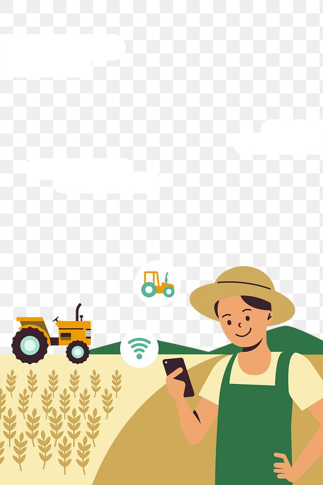Farmer controlling smart tractor png with a phone digital farming  transparent background