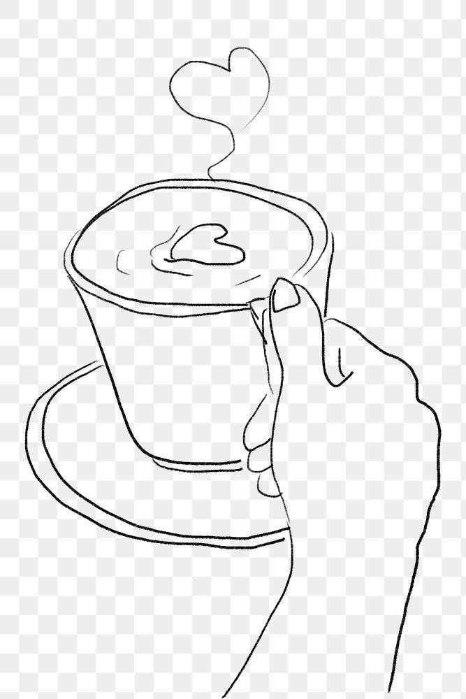 Cute latte art coffee png aesthetic grayscale sketch