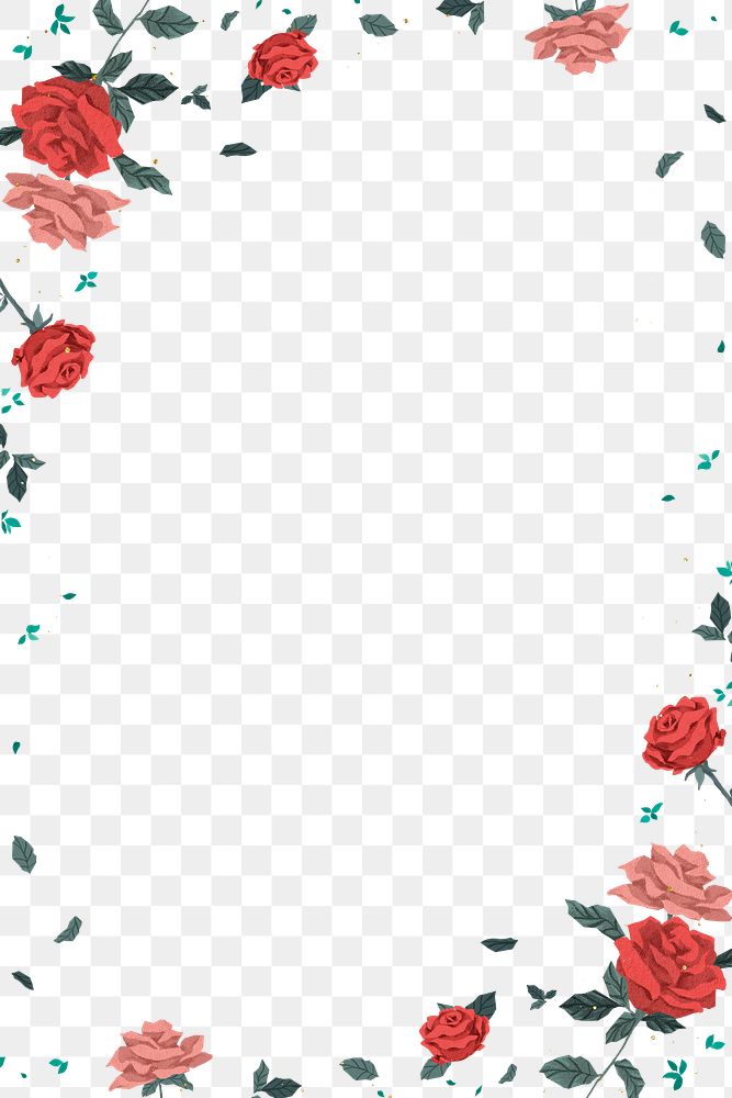 Valentine&rsquo;s red roses frame png with transparent background