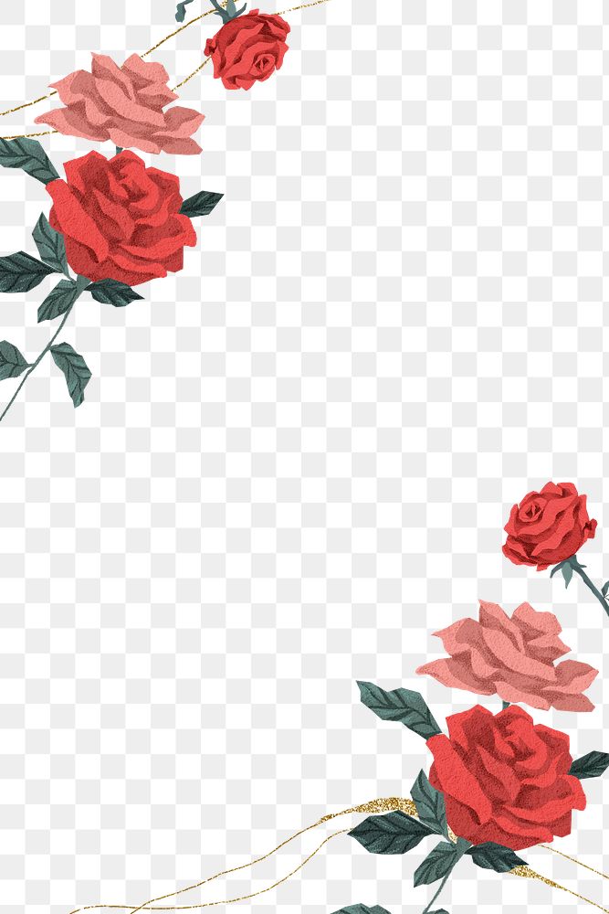 Romantic Valentine&rsquo;s roses frame png with transparent background