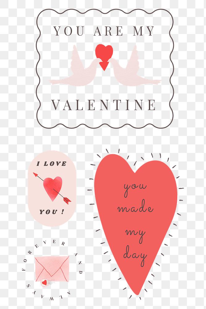 I love you badges png Valentine sticker set