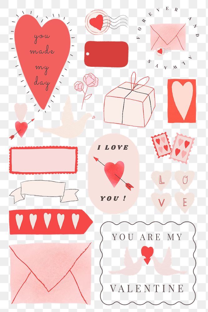 Valentine doodle design elements png transparent collection