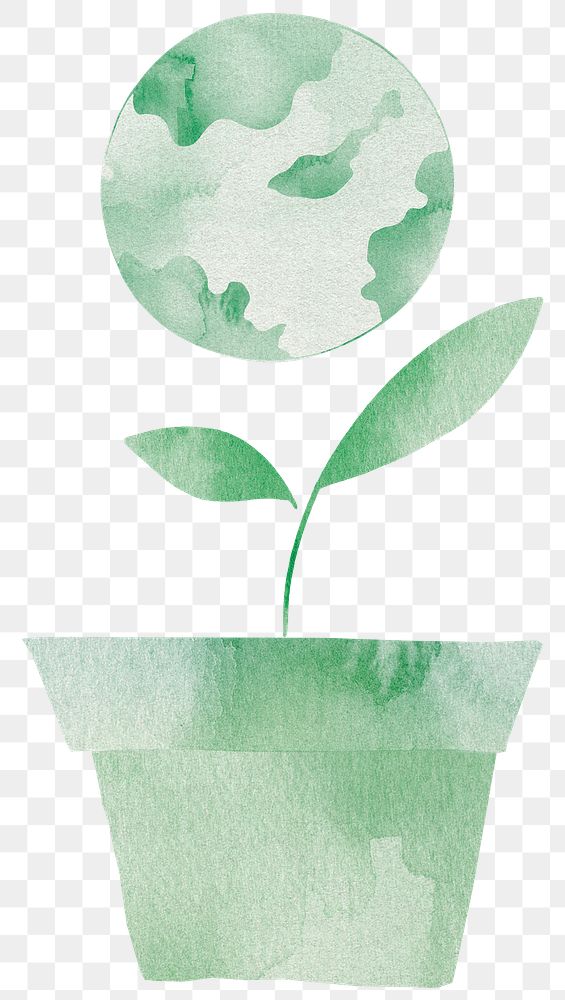 Png earth plant pot design element in green