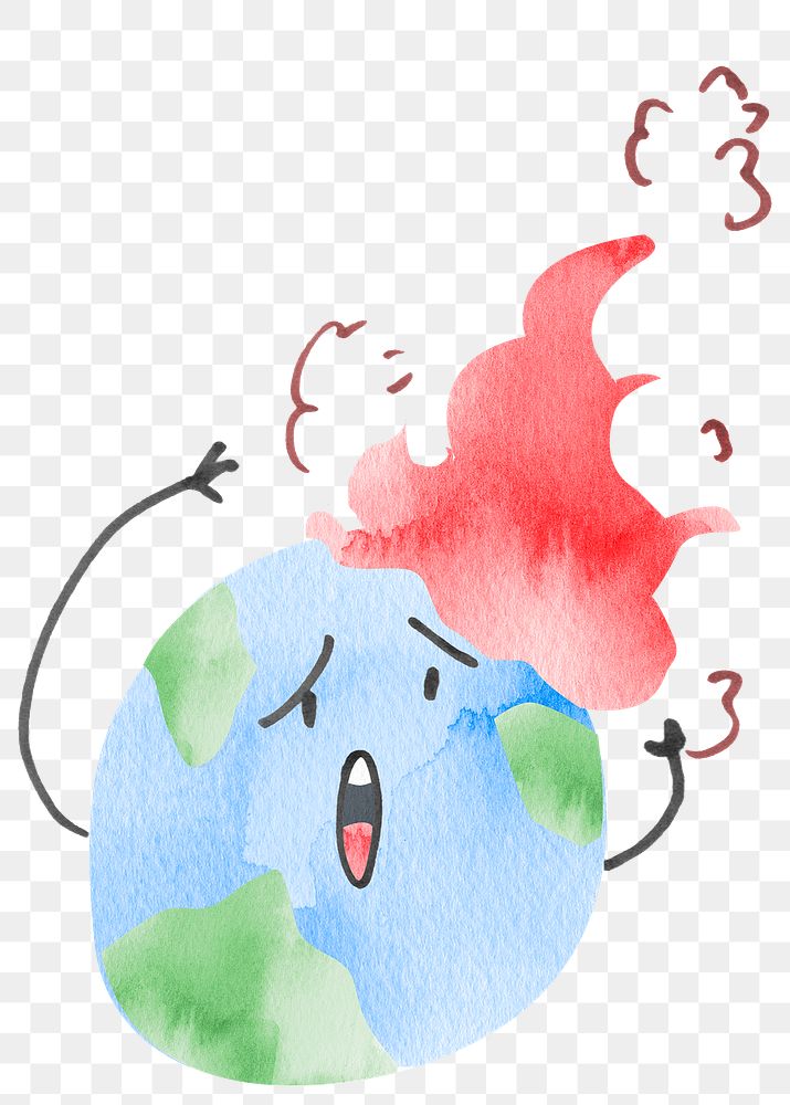 Png global warming design element in watercolor illustration