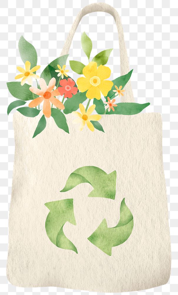 Png reusable bag with flowers design element