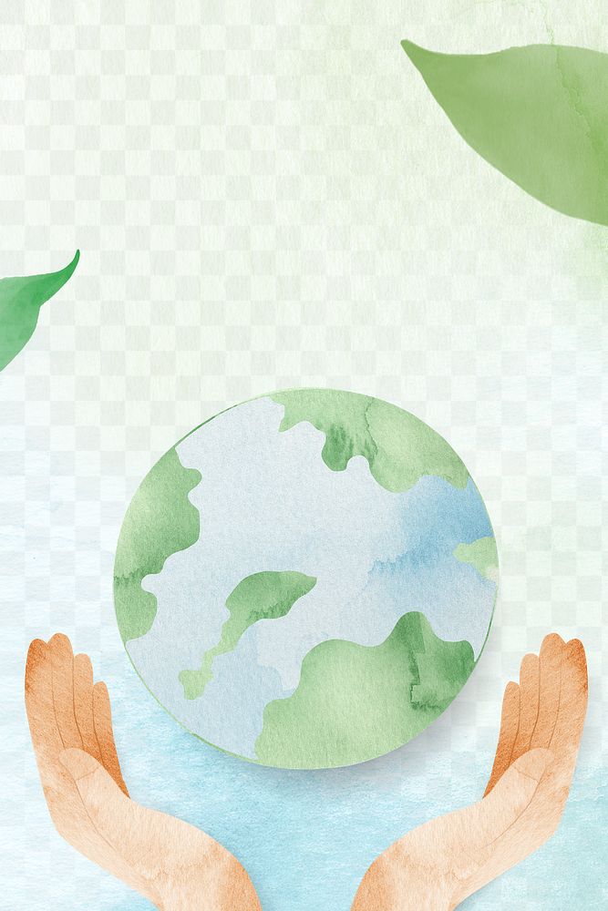 Png environment conservation watercolor background with hands protecting the world illustration