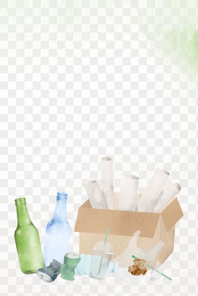Png recyclable waste background to save environment in watercolor illustration