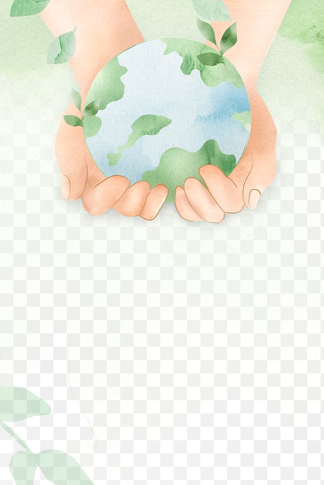 Png watercolor background with hands protecting the world illustration       