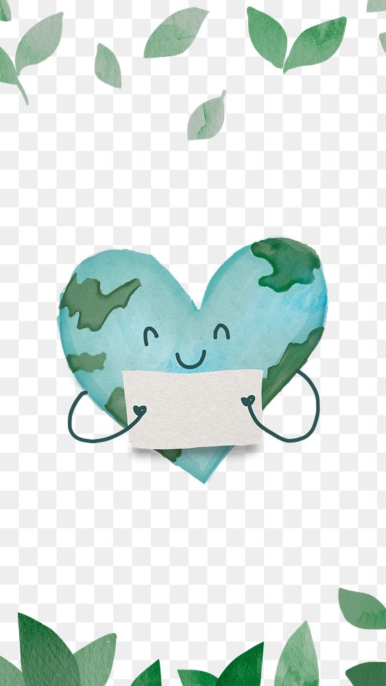Png love earth watercolor background with globe in heart-shape illustration  