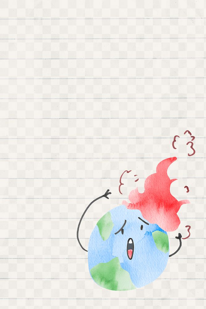 Png global warming background with earth on fire in watercolor illustration    