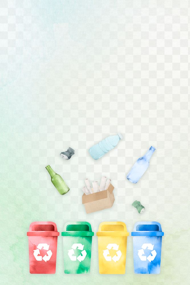 Png recyclable waste bin background in watercolor illustration
