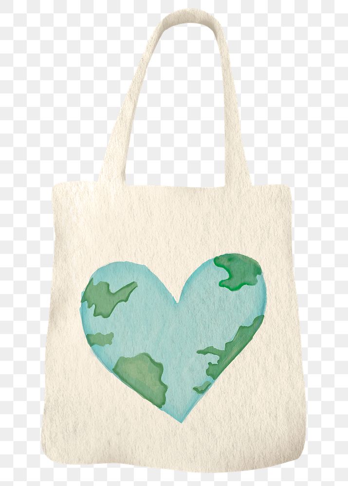 Png tote bag with heart-shaped earth design element