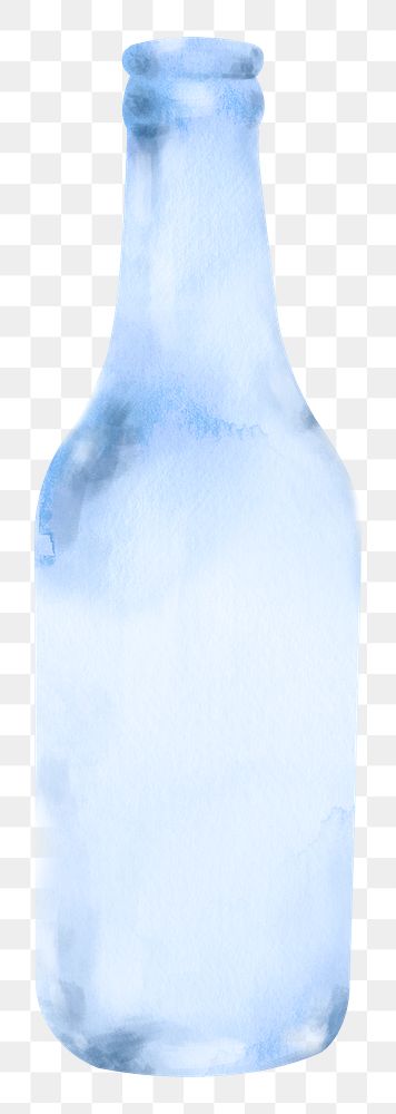 Png glass bottle in blue watercolor design element