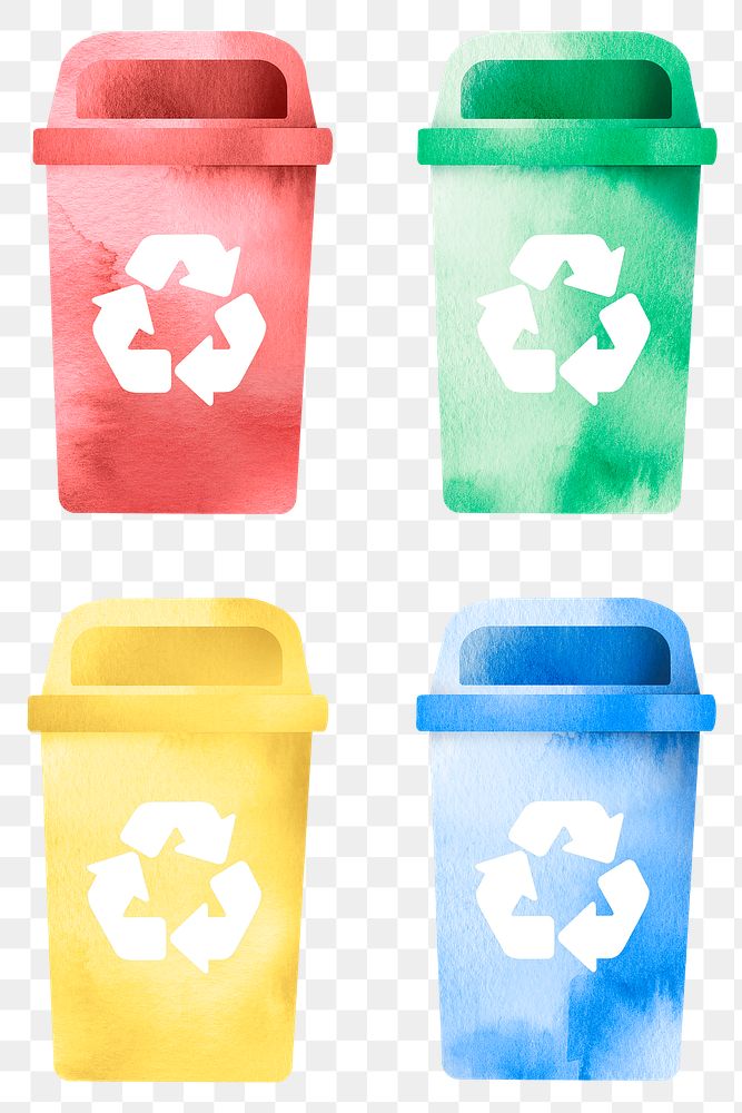 Bin png recycling trash colorful container design element set