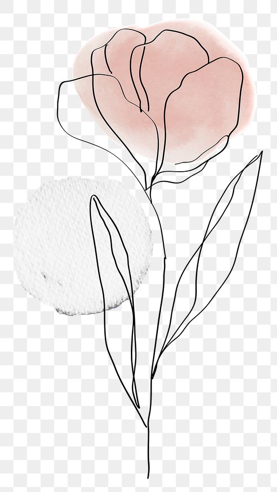 Tulip png flower pink pastel feminine line art illustration