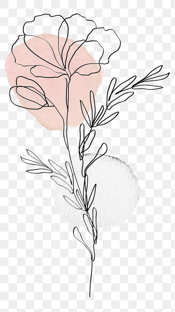 Poppy png flower pink pastel feminine line art illustration