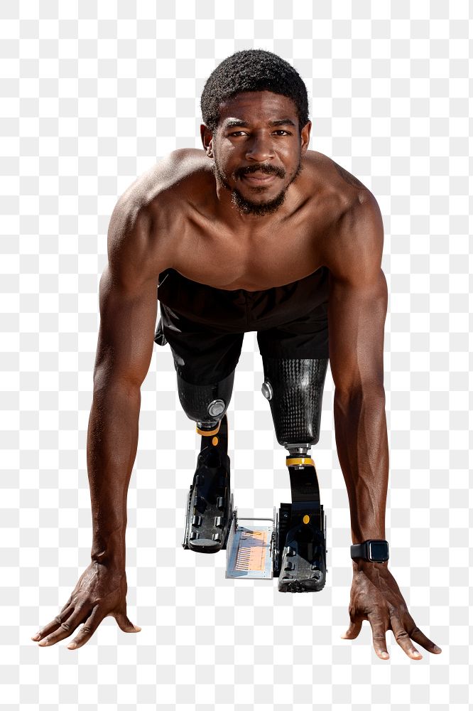 Paralympic sprinter png with prosthetic blades started racing from a starting block
